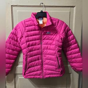 Patagonia Kid's Magenta Pink & Orange Full Zip Down Sweater Puffer Jacket